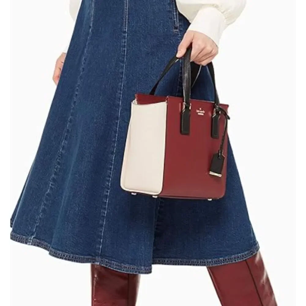 Kate Spade Cameron Street Small Hayden Burgundy Cream Leather Structured Handbag